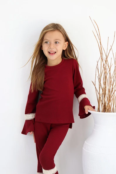 Kız Çocuk Arya Bordo Alt Üst Eşofman Takım - 3