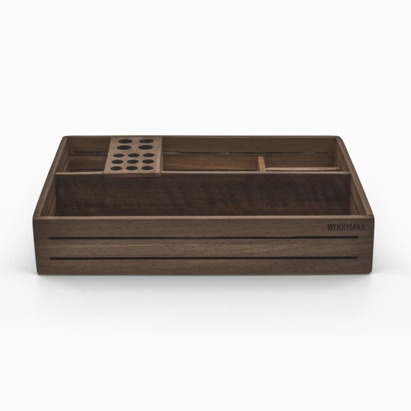 Woodsaka 3Line Masaüstü Organizer ve Aksesuar Kutusu - Ceviz - 2