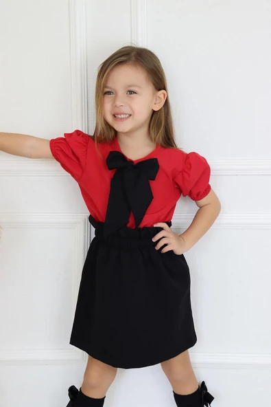 Kız Çocuk Kırmızı Açelya Etek Bluz Alt Üst Takım TKM-0187.3 - 2