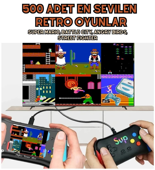 Retro Atari Oyun Konsolu - 500 Dahili Oyun, Çift Kollu, TV Bağlantılı - 2