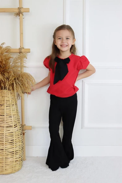 Kız Çocuk Lilyum Kırmızı Bluz Siyah Pantolon Alt Üst Takım TKM-0186.3 - 2