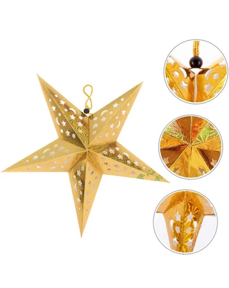 Yıldız 3D Helogramlı Karton 45 Cm Altın - 2