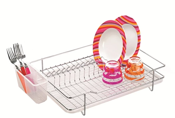 Ece Metal Yonca Tabaklık Bulaşıklık Krom Kaplama Metal Sepet Plastik Tepsi