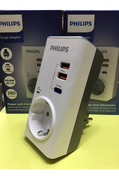 Philips CHP8010W/10 Tekli Akım Korumalı Priz PD Hızlı Şarj QC 3.0 USB-A Desteği - 2