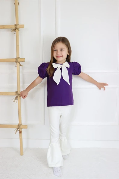 Kız Çocuk Lilyum Mor Bluz Krem Pantolon Alt Üst Takım TKM-0186.13 - 5