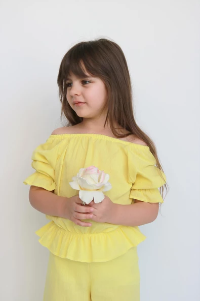 Kız Çocuk Gloria Sarı Şile Bezi Bluz Pantolon Takım - 2