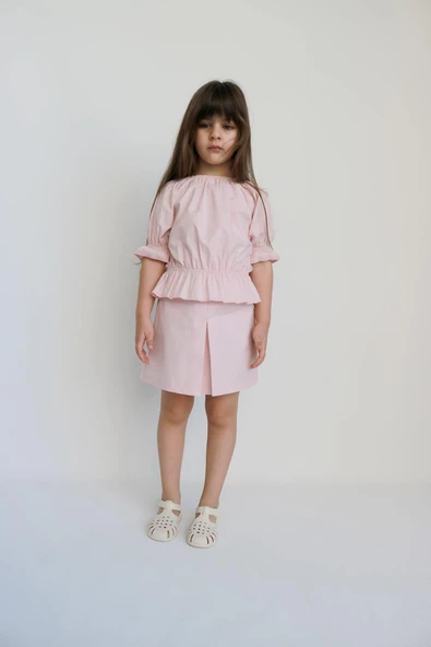 Kız Çocuk Alina Madonna Pudra Pembe Etek Bluz Takım - Resim 5
