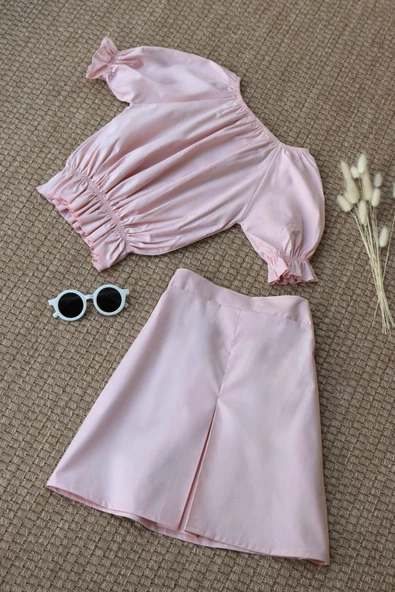 Kız Çocuk Alina Madonna Pudra Pembe Etek Bluz Takım - Resim 8