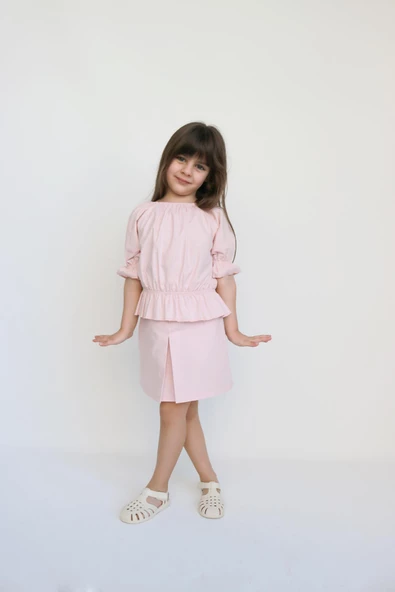 Kız Çocuk Alina Madonna Pudra Pembe Etek Bluz Takım - Resim 6