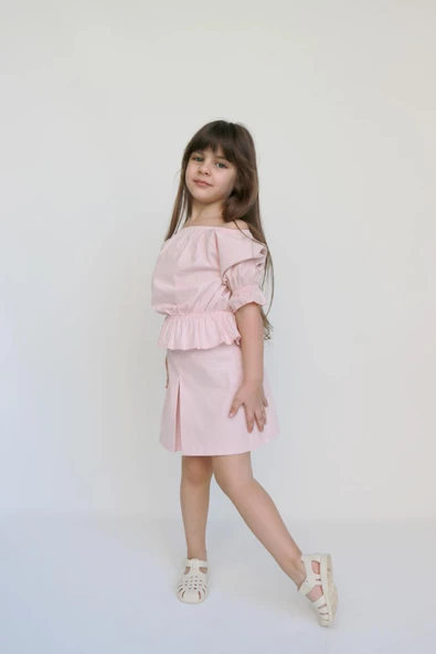 Kız Çocuk Alina Madonna Pudra Pembe Etek Bluz Takım - Resim 2