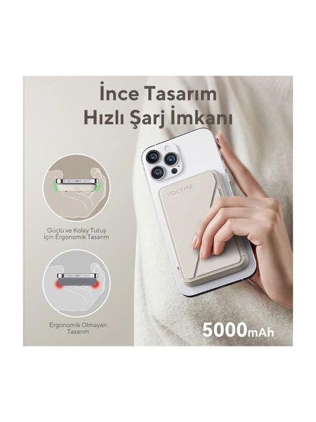 Voltme MagPak 5000mAh Magsafe Kablosuz Powerbank- Usb-C /MagSafe Hızlı Şarj Grey 22.5W - 3