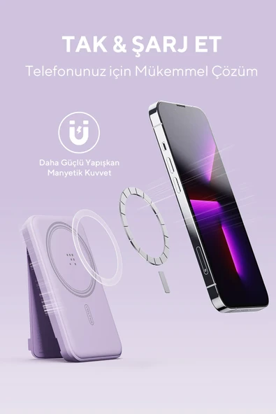 Voltme MagPak 5000mAh Magsafe Kablosuz Powerbank- Usb-C /MagSafe Hızlı Şarj Lila 22.5W - 4