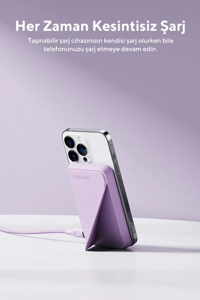 Voltme MagPak 5000mAh Magsafe Kablosuz Powerbank- Usb-C /MagSafe Hızlı Şarj Lila 22.5W - 5