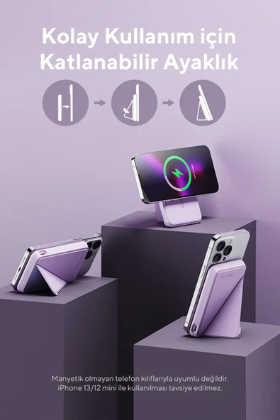 Voltme MagPak 5000mAh Magsafe Kablosuz Powerbank- Usb-C /MagSafe Hızlı Şarj Lila 22.5W - 3