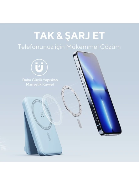 Voltme MagPak 5000mAh Magsafe Kablosuz Powerbank- Usb-C /MagSafe Hızlı Şarj Mavi 22.5W - 3
