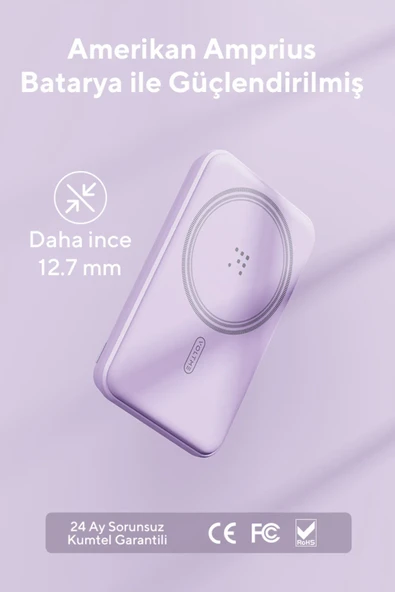 Voltme MagPak 5000mAh Magsafe Kablosuz Powerbank- Usb-C /MagSafe Hızlı Şarj Lila 22.5W - 6