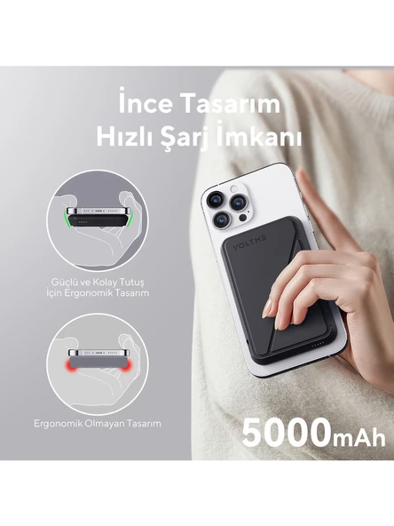 Voltme MagPak 5000mAh Magsafe Kablosuz Powerbank- Usb-C /MagSafe Hızlı Şarj Siyah 22.5W - 4