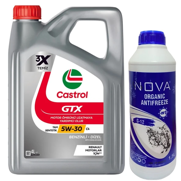 Castrol GTX 5W-30 C4 Tam Sentetik Motor Yağı 4 Litre + Y. Antifriz 1,5 L ürün görseli