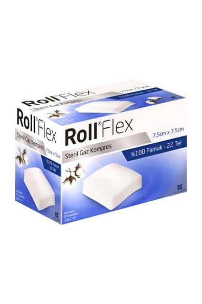 ROLL Flex Steril Gaz Kompresi 100 Lü ( 7,5 Cm X 7,5 Cm 5 Li Pakette )