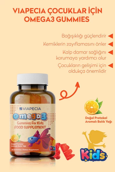 VİAPECİA Çocuklar Için Portakal Aromalı Omega 3 Jelibonlar 60 Adet Beyin Gelişimi - Resim 2