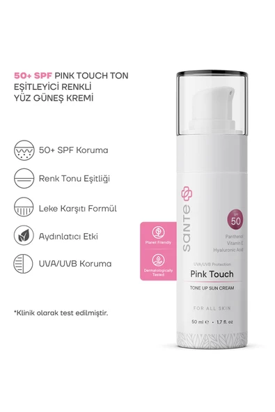 SANTEPLUS Pink Touch Ton Eşitleyici SPF 50+ Pembe Yüz Güneş Kremi 50 ml