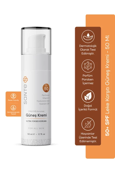 SANTEPLUS Leke Ve Kırışıklık Karşıtı Nemlendirici Etkili Aydınlık Veren 50 Spf Güneş Koruyucu Krem 50 ml