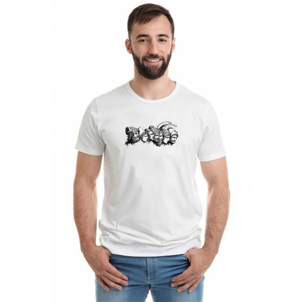 Trojan Truva Baskılı Beyaz Erkek Örme Tshirt - 1