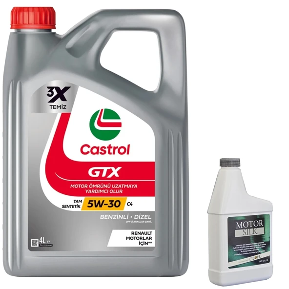 Castrol GTX 5W-30 C4 Tam Sentetik Motor Yağı 4 Litre + Motor Silk Bor Katkı