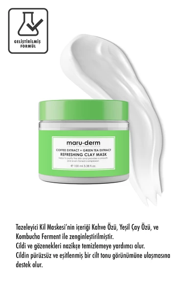 Maru.Derm Kil Maskesi | Kahve Özü + Yeşil Çay Özü Tazeleyici Kil Maskesi 100 ML | Tüm Cilt Tipleri | Vegan