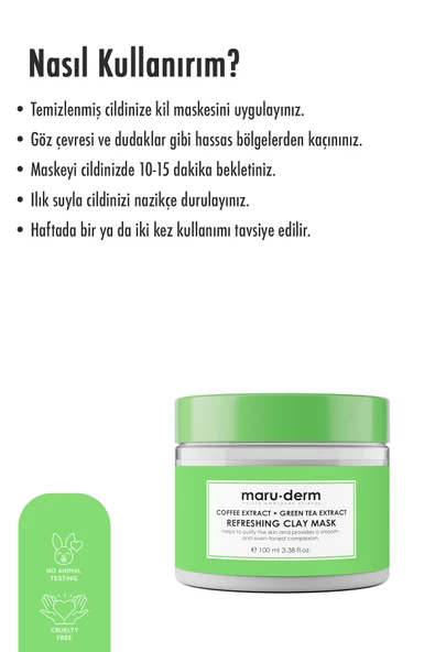 Maru.Derm Kil Maskesi | Kahve Özü + Yeşil Çay Özü Tazeleyici Kil Maskesi 100 ML | Tüm Cilt Tipleri | Vegan - 4