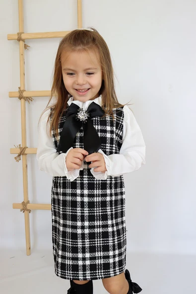 Kız Çocuk Vanessa Broş Detaylı Tüvit Siyah Uzun Kollu Yılbaşı Elbisesi ELB-0082.2 - Resim 6