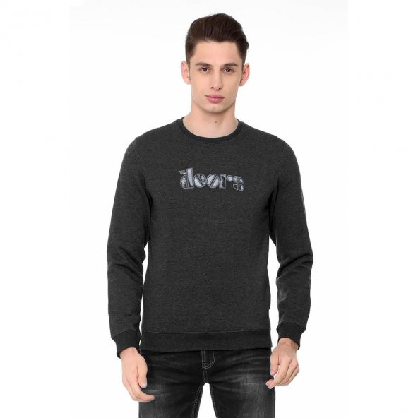 The Doors Silüet Logo Baskılı Füme Antrasit Erkek Örme Sweatshirt Uzun kol