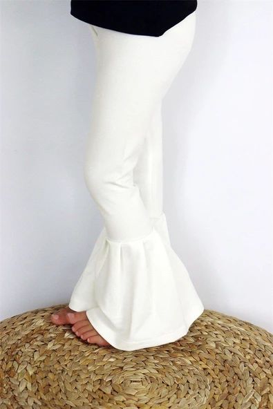 Kız Bebek Krem İspanyol Paça Yüksek Bel Lastikli Tayt Pantolon - 2