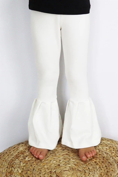 Kız Bebek Krem İspanyol Paça Yüksek Bel Lastikli Tayt Pantolon - 4