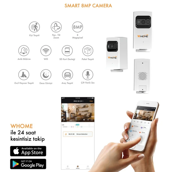 Ayt Whome Yapay Zeka Destekli 8 Mp Gece Görüşlü Wifi Kamera 32 Gb Kart Destekli İp Kamera - 3