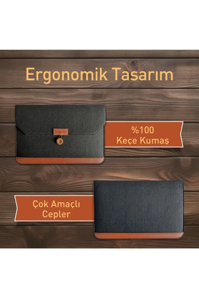 Nondress  Casedress Siyah Düğmeli Keçe Laptop Ve Evrak Çantası 15.6 Inç - 3