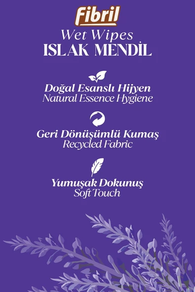 Fibril  Yeni Lavanta Kokulu Islak Mendil 12x90 Pk 1080 Yaprak Doğal Esans , Geri Dönüştürülebilir Kumaş - Resim 3