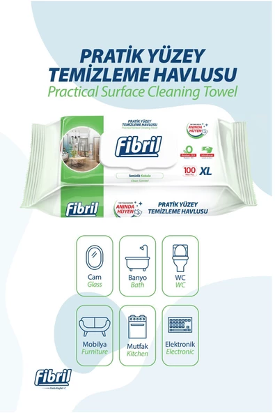 Fibril  Pratik Yüzey Temizlik Havlusu Temizlik Çam Kokulu 12 X 100 (TOPLAM 1200 YAPRAK) - Resim 3