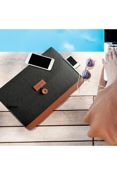 Nondress  Casedress Siyah Düğmeli Keçe Laptop Ve Evrak Çantası 15.6 Inç - 2