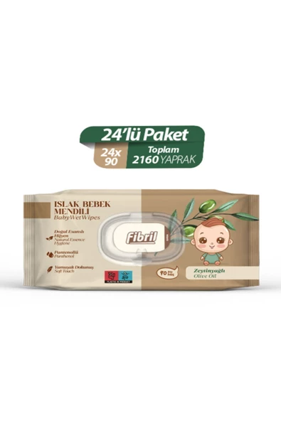 Zeytinyağlı Islak Bebek Mendili 24x90 Lı Paket 2160 Yaprak Doğal Esans , Geri Dönüştürülebilir Kumaş - 2