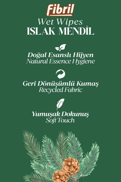 Fibril  Sedir Ağacı Kokulu Islak Mendil l3x90 Lı Paket 270 Yaprak Doğal Esans , Geri Dönüştürülebilir Kumaş - Resim 2