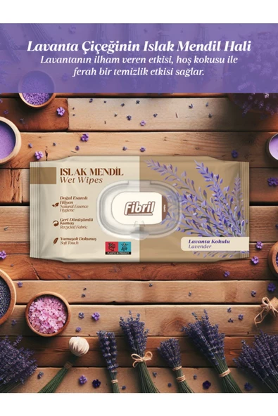 Fibril  Yeni Lavanta Kokulu Islak Mendil 12x90 Pk 1080 Yaprak Doğal Esans , Geri Dönüştürülebilir Kumaş - Resim 5