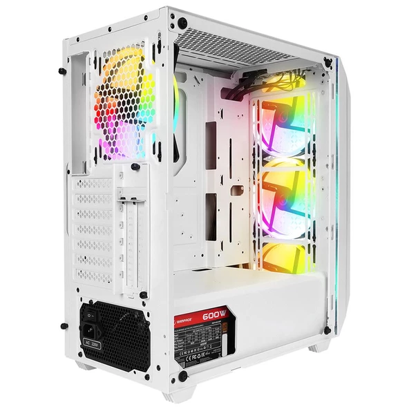 Rampage ZUKO 600W 80+ BRONZE Beyaz 4-14cm Rainbow Fan Metal Panel Temper Camlı Oyuncu Kasası - 2