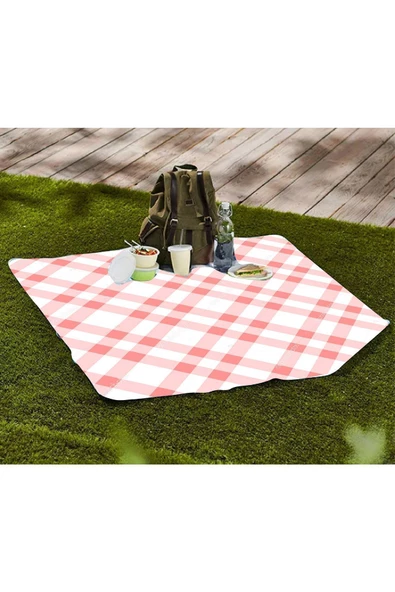 Outdress Suya Dayanıklı Çok Amaçlı Piknik Örtüsü 150 X 150 Cm Kırmızı Beyaz Ekose Desen - 4