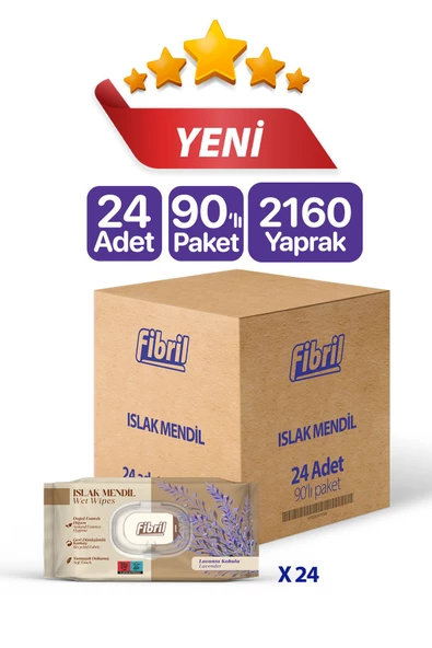 Lavanta Kokulu Islak Mendil 24x90 Pk 2160 Yaprak Doğal Esans , Geri Dönüştürülebilir Kumaş
