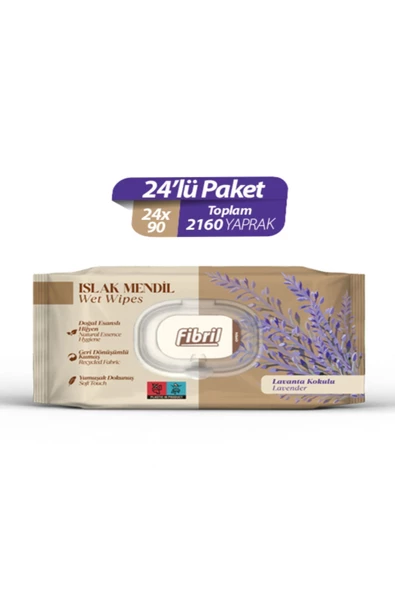 Fibril  Yeni Lavanta Kokulu Islak Mendil 24x90 Pk 2160 Yprk Doğal esans , geri dönüştürülebilir kumaş - 2