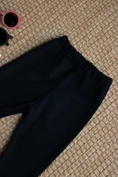 Kız Çocuk Siyah İspanyol Paça Yüksek Bel Lastikli Tayt Pantolon - Resim 3