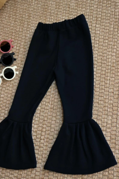 Kız Çocuk Siyah İspanyol Paça Yüksek Bel Lastikli Tayt Pantolon - Resim 2