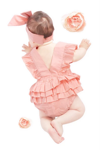 Kız Bebek Somon Pamuklu Salopet Bandana Takım TKM-0031 - 2