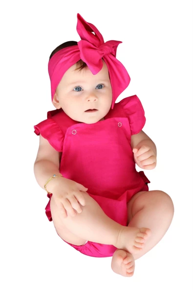 Kız Bebek Pembe Pamuklu Salopet Bandana Takım TKM-0032 - Resim 2